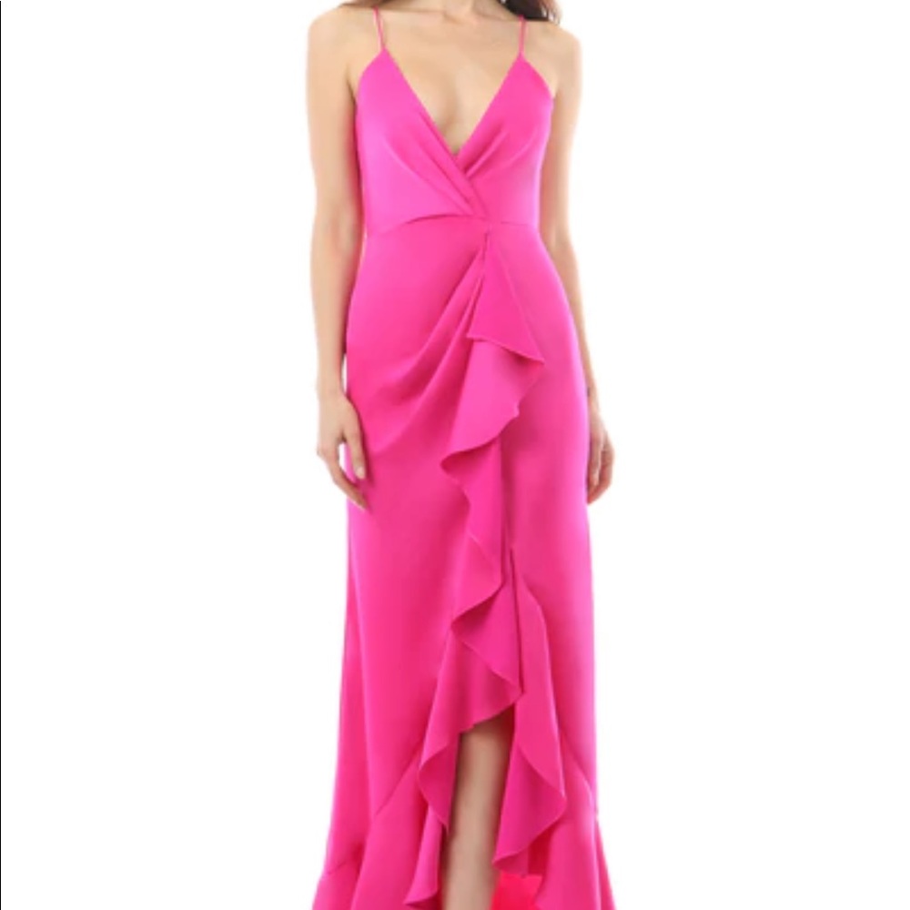 Jay Godfrey Elsie ruffle front gown in bright fuchsia. Size 00
